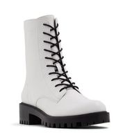 White Platform Lace-Up Moto Boots Size 8 New w/o Box