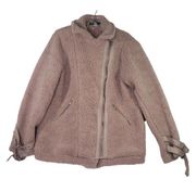 Hyfve Pink Jacket Women Large Fleece Cropped Teddy Coat Button Front Lined