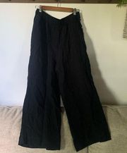 Tahari 100% Linen Pull On Wide Leg Pants Black NWT Size Large Pockets High Rise