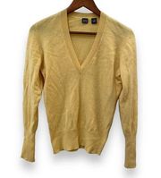 Vintage Saks Fifth Avenue 100% Cashmere V Neck Sweater Yellow With FLAWS