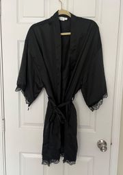 Black Silk Robe With Lace Detailing 