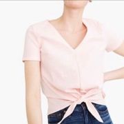 J. Crew Factory Pink Blush Textured Cropped V-neck tie-front Top Size Medium