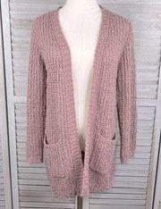 MIA & TESS Chunky Loose Knit Open Front Cardigan w Pockets Dusty Pink-Small