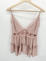 Mod On Trend Mauve Pink Lace V-Neck Camisole Tank Top Women's Size Medium M NWT