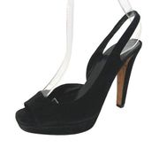 Miu Miu Square Peep Toe Suede Slingback Platform Heels Black Size 37.5