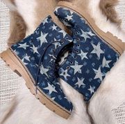 Dirty Laundry blue Denim Rockstar Combat Boot star print NWOT size 7M