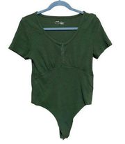 Aerie Forest Green Ribbed Scoop Neck Bodysuit