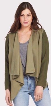 Blank NYC Draped Open Front Olive Green Jacket Size Medium