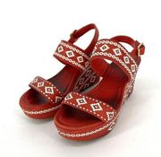 Tory Burch Reena Tribal Platform Wedge Sandals Leather Red Women’s Size 6.5