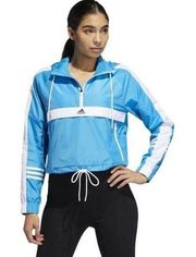 NWOT ADIDAS Crop Jacket Windbreaker Zip Up Blue & White Cropped Rain Size Small