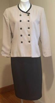 Le Suit Paris New York Beige & Black Top.Skirt Set Top Is Double Breasted Sz 12P