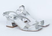 ASOS Havana Barely There Block Heeled Sandals Metallic Silver Size 4