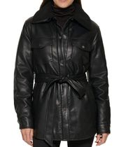 Winter long Faux leather jacket coat trench motorcycle jacket belted coat collar