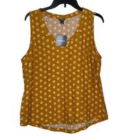 Eddie Bauer Women's Tank Top Halcyon Print Pumpkin V-Neck Mustard Large NWT