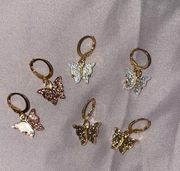 Butterfly hoop dangle glitter gold earrings 3 pairs 🦋