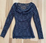 Boston Proper Sz XS gray lace sequen top Y2K