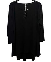NEW NY Collection Black 3/4 Sleeve Blouse with Silver Ring Neckline Size 2X
