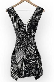 Milly Scribble Print Cross Back Dress Crepe A-Line Sleeveless Mini Black Size 0
