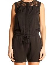 LOFT Crochet Sleeveless Black Romper Size XXS Rayon Breathable Lace Beach Petite