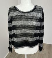 Splendid Black & Grey Striped Sweater Size Large