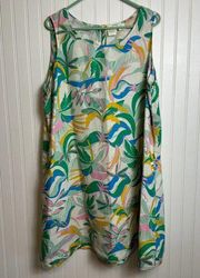 C&C California Green Botanical Linen Shift Dress Sleeveless 2X Tropical Beachy