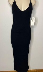 NWT Good American Ribbed Midi Dress XL Black V-Neck Sleeveless Bodycon Modern