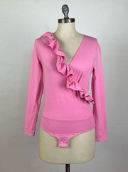 J. Crew Hot Pink Ruffle Long Sleeve Bodysuit