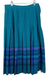 Vintage  Womens Blue Purple Striped 100% Virgin Wool Pleated Midi Skirt