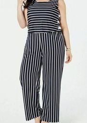 NY Collection Petite 2X-Large 2XP Jumpsuit Striped Sleeveless Stretch Navy