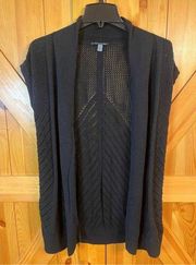 Tahari Cardigan Sweater Vest Sleeveless Open Front Loose Knit Black Medium (3026