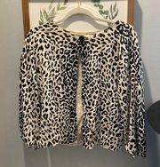 Josephine Chaus Womens Vintage Silk Blend Cardigan Leopard Print Sz Small