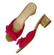 Crown & Ivy Winnie Slides Fuchsia Fabric Bow Cork Block Heel Sandal Size 7.5