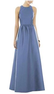 ALFRED SUNG D707 Blue Satin Halter Jewel Neck Bridesmaid  Gown size 2