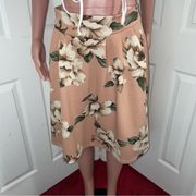 Rose pink floral high waist midi skirt size large