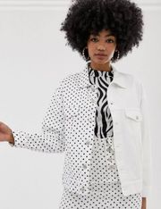 White and Black Polka Dot Denim Jacket