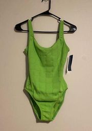 Speedo NWT  Lime Green Textured Open Back ONE PIECE Swimsuit size 8