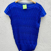 M Missoni Cap Sleeve Merino Wool Rib Knit Pullover Sweater Blue Womens Size US 8