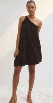 Ruffled One Shoulder Mini Dress Asymmetrical Black Sz Medium