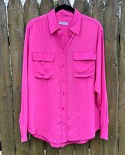100% Silk Vibrant Pink Button Front Blouse Sz S