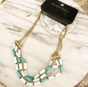 New York & Company Necklace Teal White Acrylic Rectangle Gold Toned Metal NWT