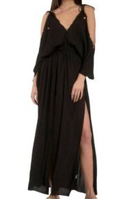 ELAN BLACK MAXI BUTTERFLY CRINKLE COVER-UP DRESS SIZE SMALL