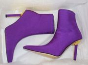 Good American Bootie Shine Purple Neoprene Heeled Ankle Zip Stretch Size 8