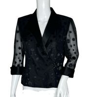 Alex Evenings Shirt Womens Small Petite Black Sheer Polka Dot Topper Neutral