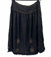 For the Republic Black Brass Studded Detail Flare Skirt