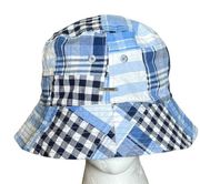 LL Bean Bucket Hat Womens M Blue Madras Patchwork Packable Reversible Beach