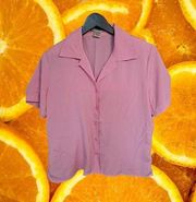 Notations Pink Short Sleeve V Neck Button Up Blouse Size‎ PL