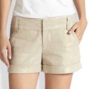 Alice + Olivia Cady Cuffed Stretch Linen Cotton Shorts Size 0 Tan Classic