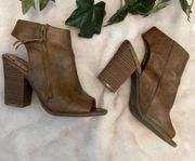 Brash Faux Brown Leather Open Toe Heels