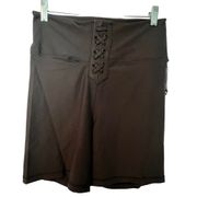 WeWoreWhat Womens High Waisted Lace Up Biker Gym Shorts Black Size Medium New