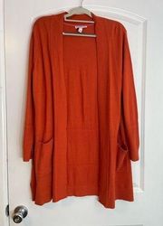 Isaac Mizrahi Live Orange Ribbed Open Front Cardigan Sweater, Size Medium